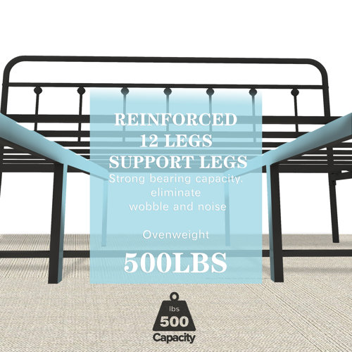 Andover Mills™ Ashburton Metal Bed Frame with Modernism Headboard, Multiple Size and Color